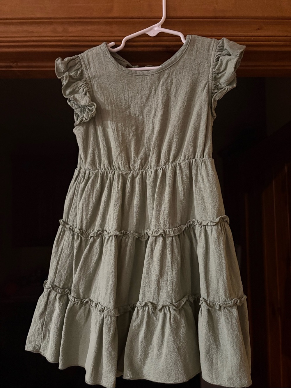 Girls Sage Green Ruffle Tiered Dress